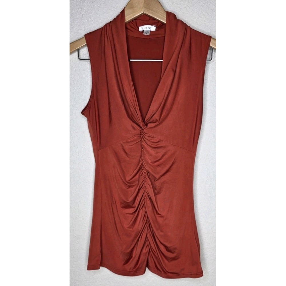 Cache Bodycon Ruched Shirt V Neck Woman S Y2K Orangish Red Top
